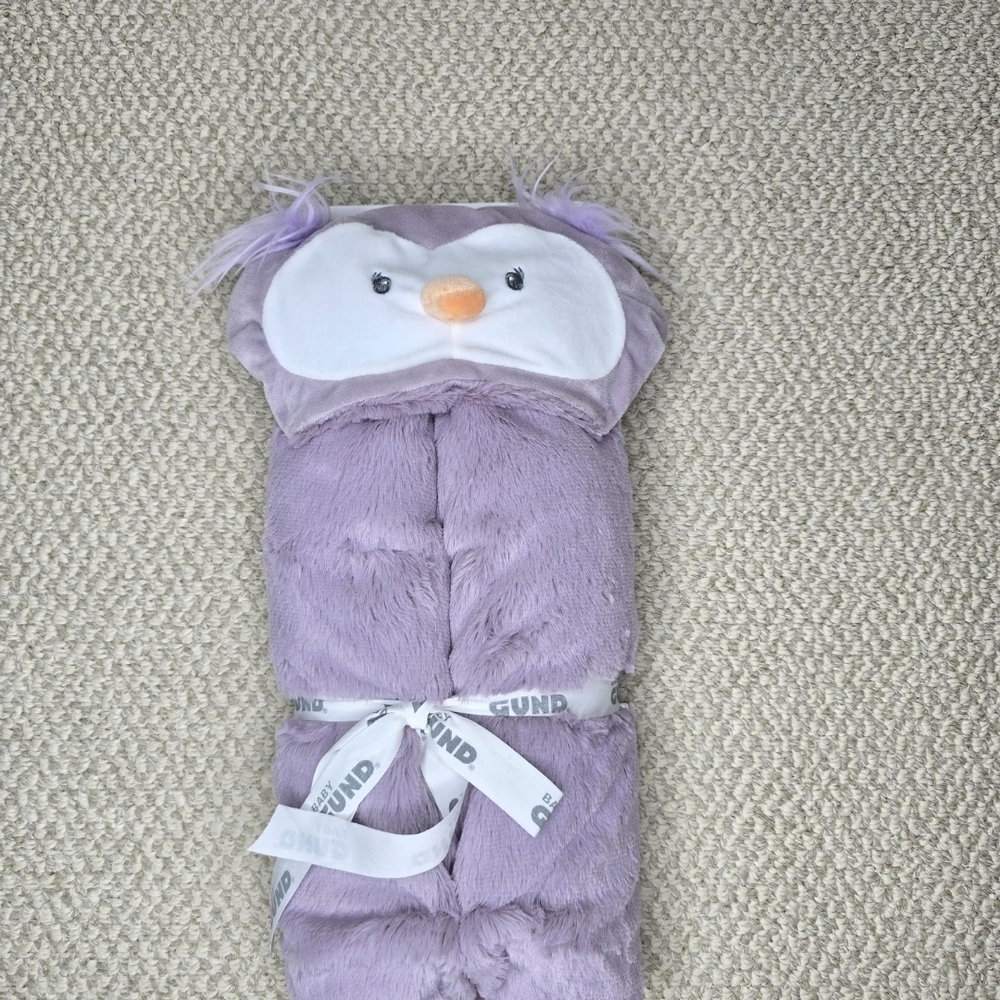 GUND Purple Owl Plush Baby Hooded Toothpick Blanket NWT